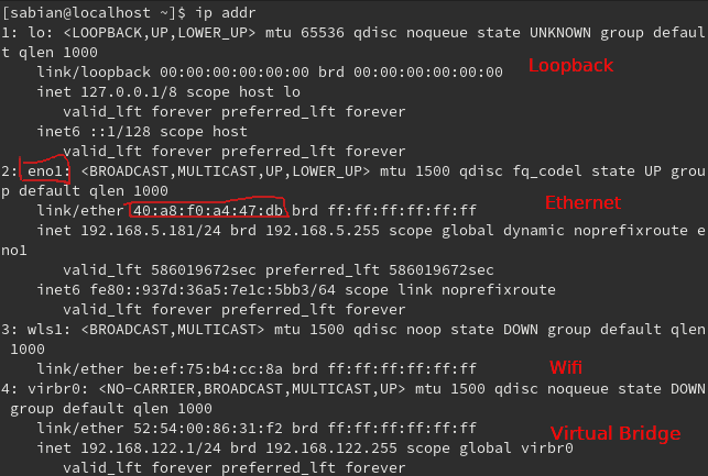 command to find mac address and ip address